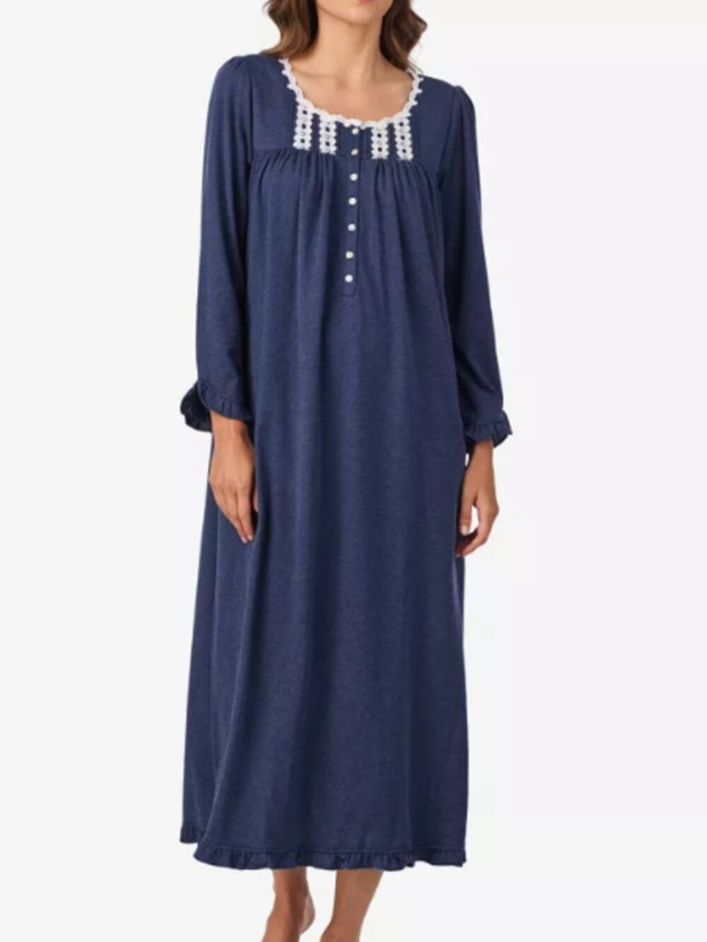 Eileen West Blue Ballet Nightgown Lace Trim Long Sleeve XS NWT